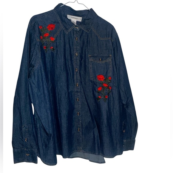 𝅺WORKSHOP Republic Clothing embroidered jean top size plus 2x NWT - Picture 1 of 7